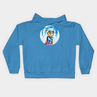 kawaii cute sorcerer girl in blue with a magic staff for dnd and fantasy fans Kids Hoodie